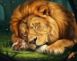 Lion and the mouse rescue scene from moral stories for kids