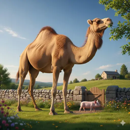 Camel and baby pig story illustration for moral stories for kids